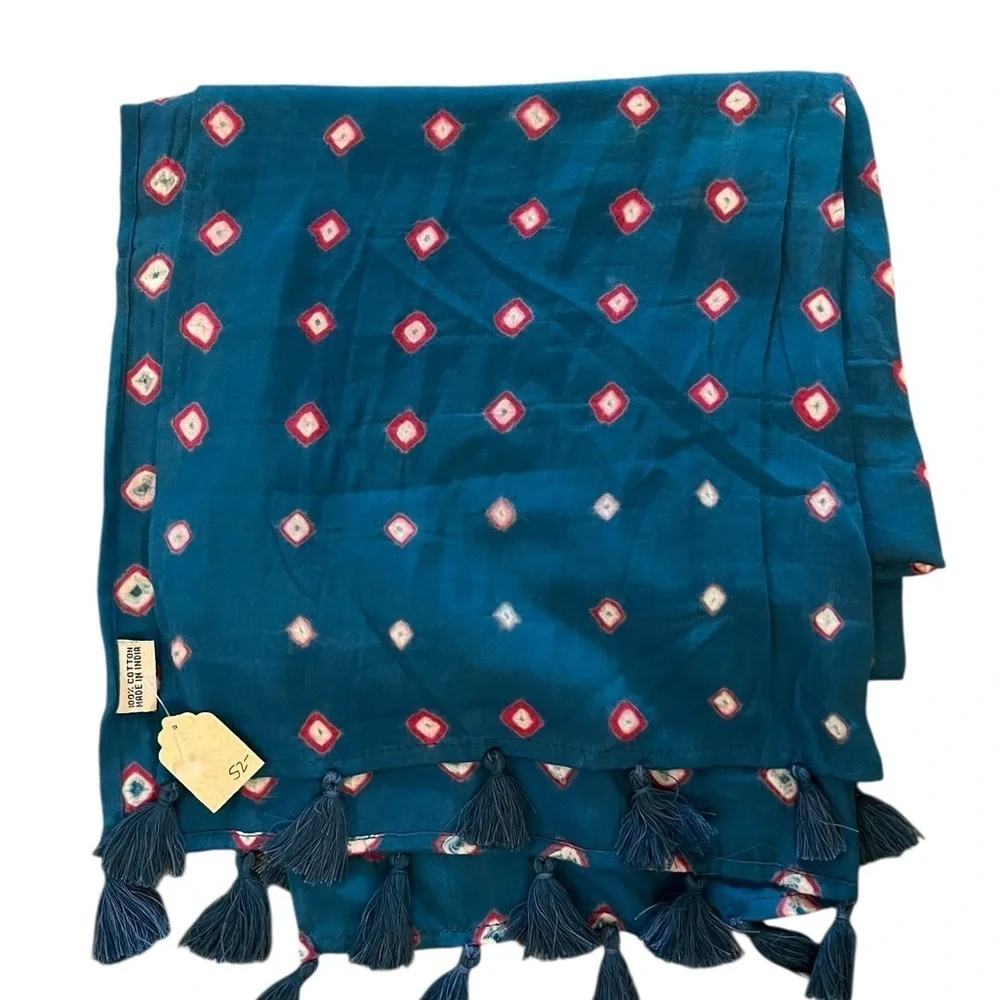 NWT CARAVANSERAI Indian Cotton Print Dupatta Scarf w/Tassels, Choice of Color